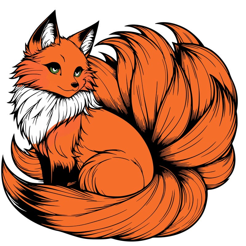 realistic detailed 9 tailed anime fox