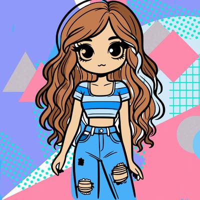 a girl with long wavy hair and has a crop top and ripped jeans on