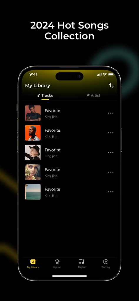 Offline Music MP3 Music Player - Snap Player app My Library screen showing a list of downloaded music tracks on an iPhone