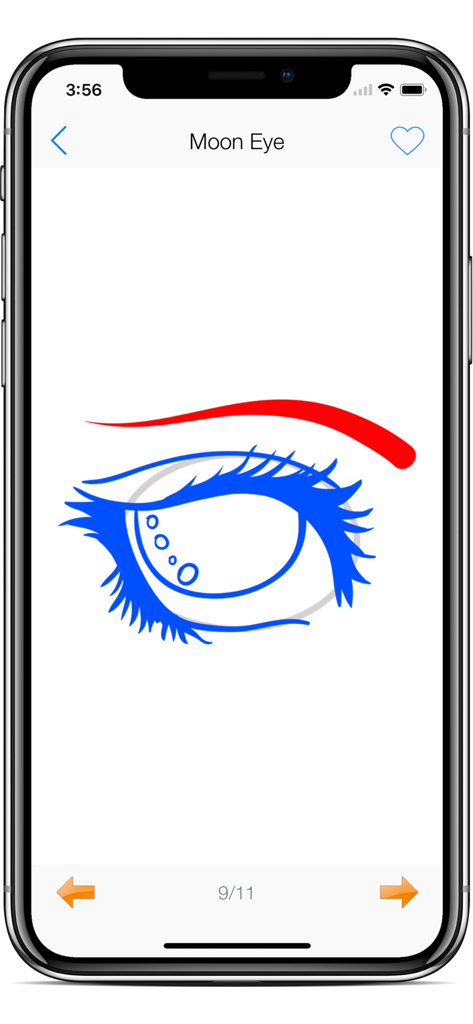 Draw Anime Eyes - Cutest Eyes - A step-by-step guide for drawing a Moon Eye in anime style with blue lashes and red eyebrow.