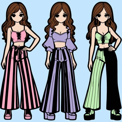 girls with flare pants and crop tops realistic