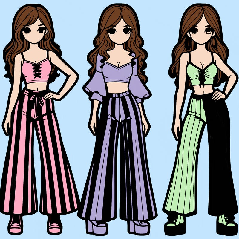 girls with flare pants and crop tops realistic