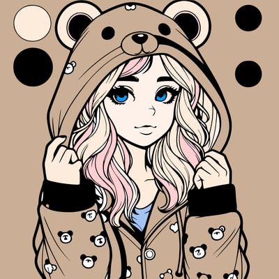 realistic girl in a animal pjs hoodie