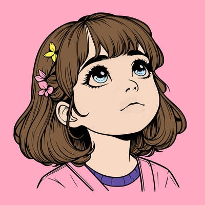 realistic girl looking up