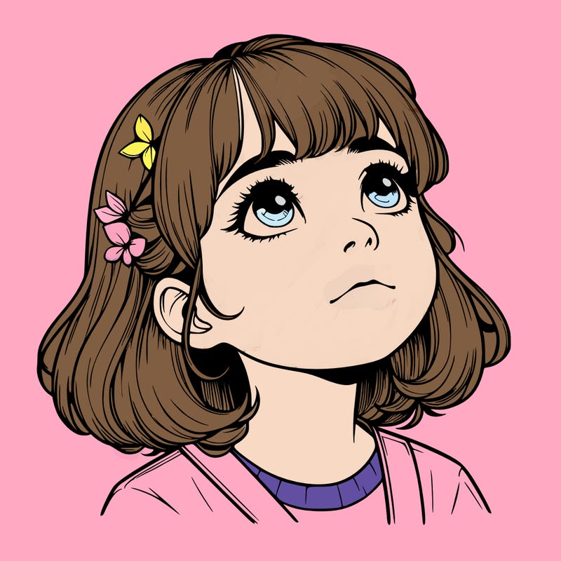 realistic girl looking up