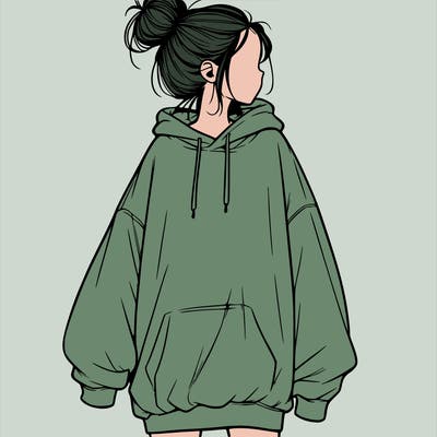 realistic girl with a oversized sweatshirt on and a bun