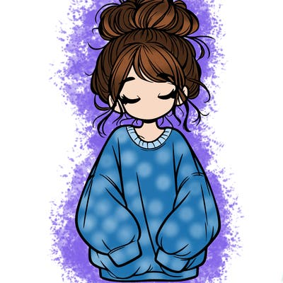 girl with baggy sweatshirt and messy bun