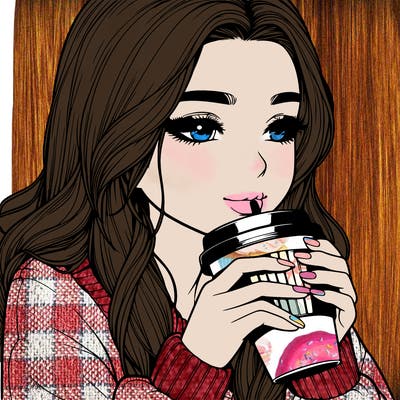 realistic girl drinking coffee