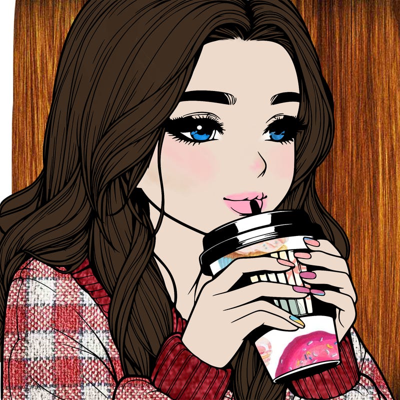 realistic girl drinking coffee