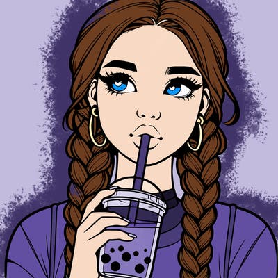 realistic girl with braided hair drinking boba