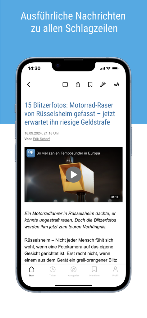 op-online.de - Smartphone screen showing a German local news article from the op-online app