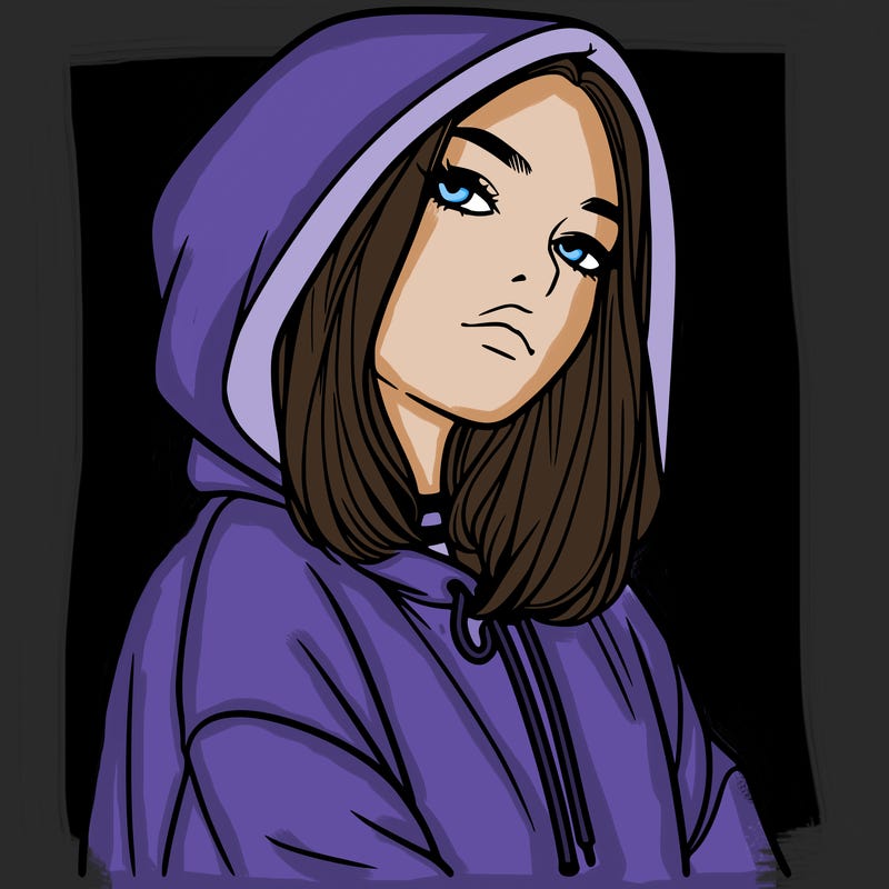 a realistic girl in a hoodie