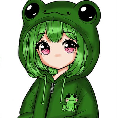 cute realistic girl in a froggy hoodie