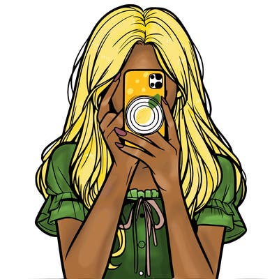 a realistic girl holding her phone taking pictures