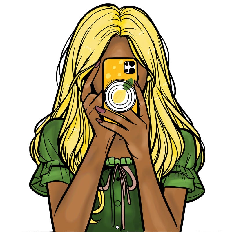 a realistic girl holding her phone taking pictures