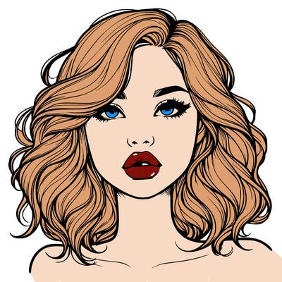 realistic girl with wavy hair and lips