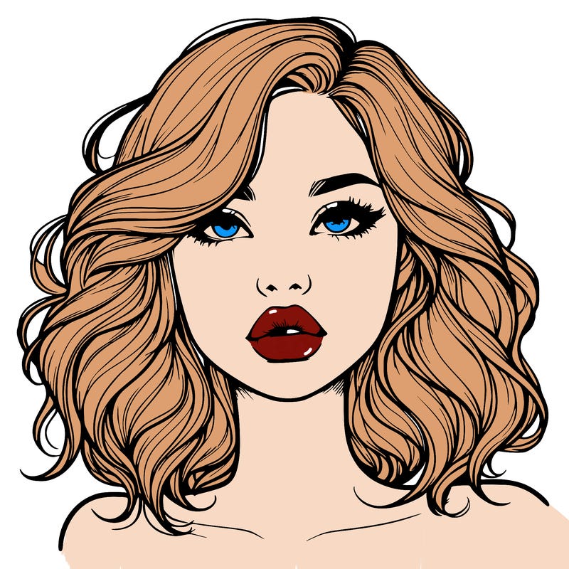 realistic girl with wavy hair and lips