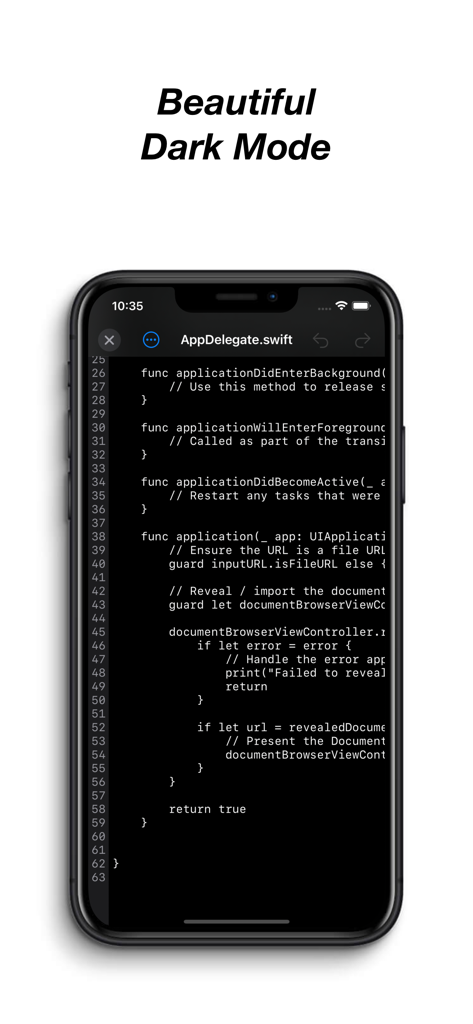 Subtext - Subtext mobile code editor displaying Swift code in dark mode on an iPhone screen
