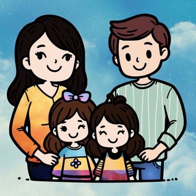 mom and dad and 2 girls