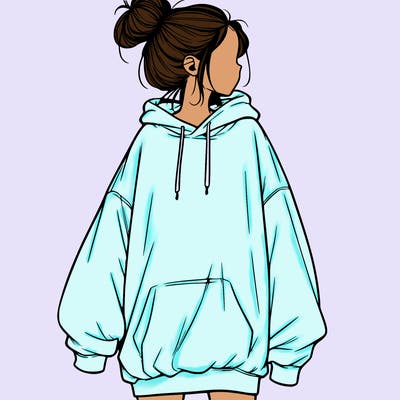 realistic girl with a oversized sweatshirt on and a bun