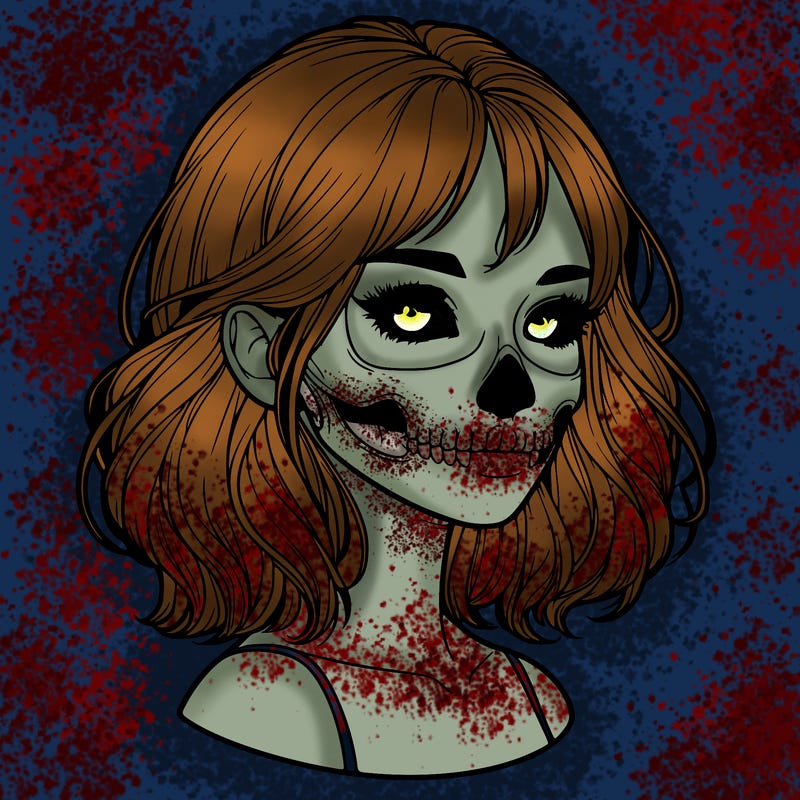 realistic girl with skull