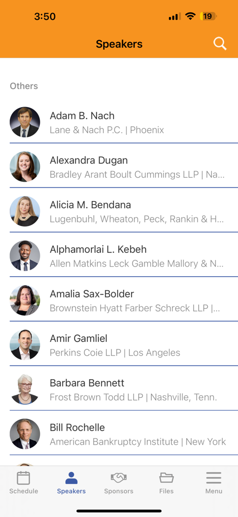 ABI Connect App - A list of industry speakers and their professional profiles on the ABI Connect mobile app