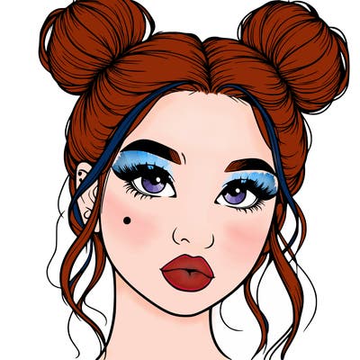 realistic girl with two buns on her hair and lips