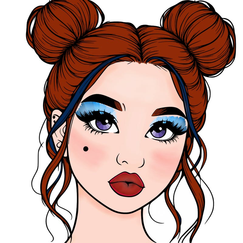 realistic girl with two buns on her hair and lips