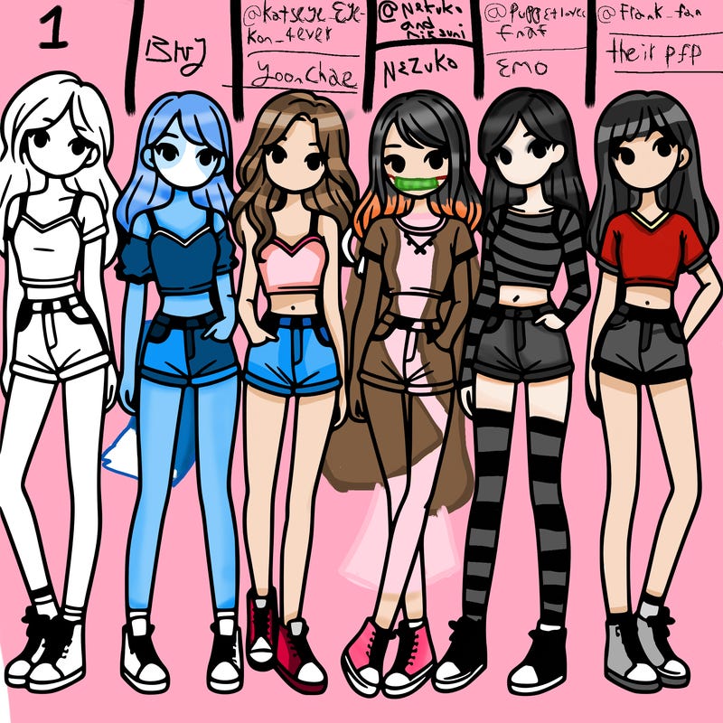 a group of girls wearing crop tops and shorts