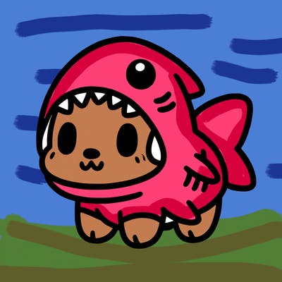 cute dog wearing a shark costume