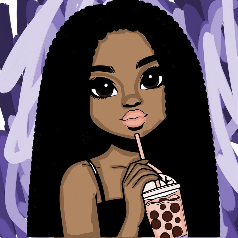 realistic girl holding a boba with braided hair