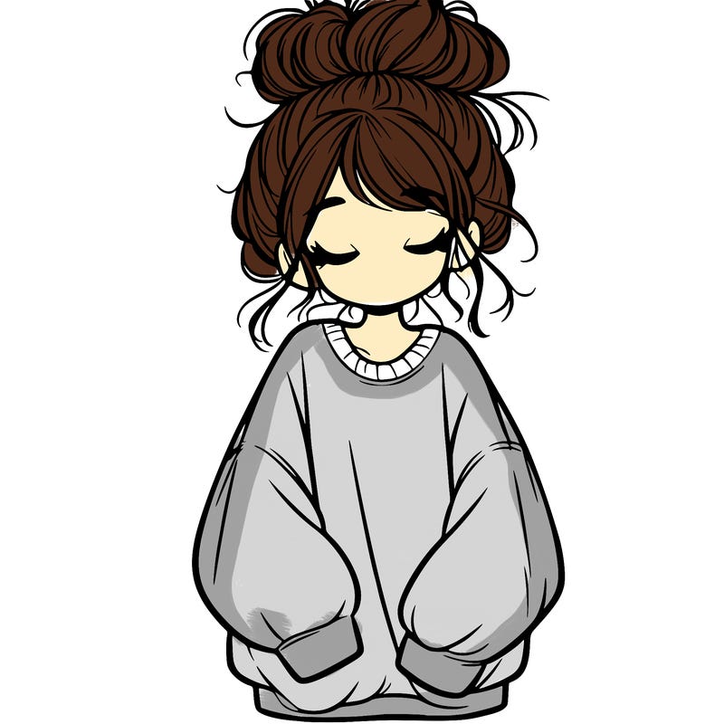 girl with baggy sweatshirt and messy bun