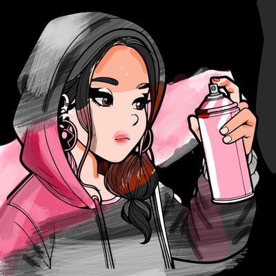 a realistic girl, spray painting