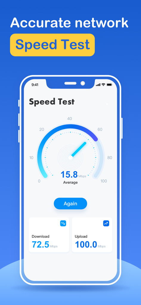 A screenshot of the internet speed test interface in the Storage Cleaner app showing download and upload speeds