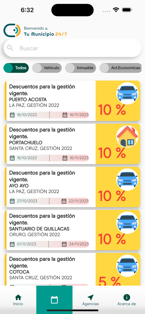 Tu Municipio 24/7 - Listados de descuentos de impuestos para propiedades y vehículos municipales en Bolivia dentro de la aplicación Tu Municipio 24-7