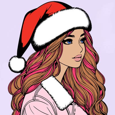 realistic girl in santa hat