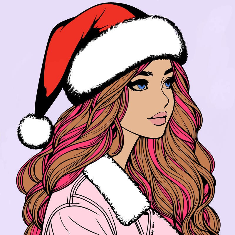 realistic girl in santa hat
