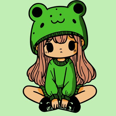 a girl wearing a frog hat and some frog socks