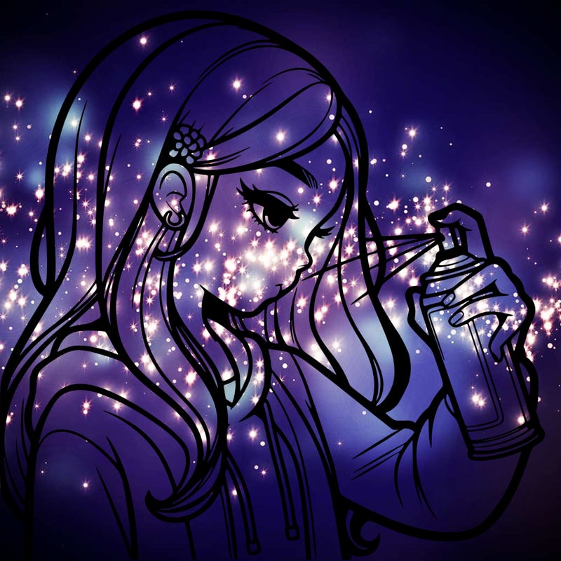 a realistic girl spray painting