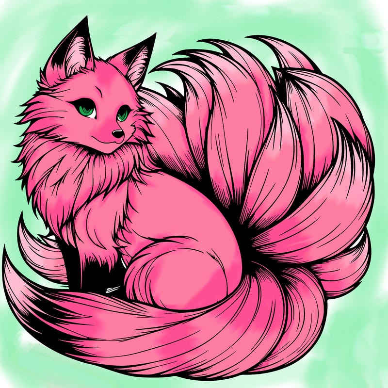 realistic detailed 9 tailed anime fox