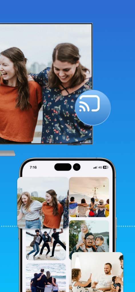 Screen Mirroring : Miracast™ - Duplicación de pantalla de iPhone transmitiendo fotos a un smart TV