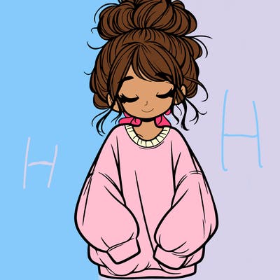 girl with baggy sweatshirt and messy bun