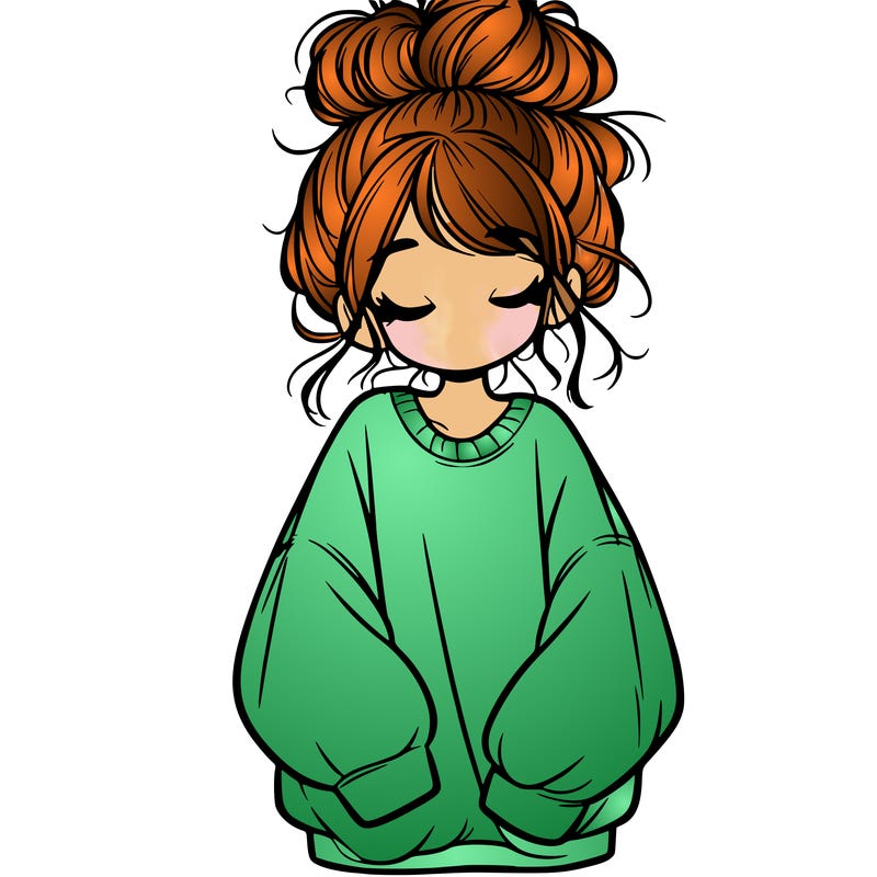 girl with baggy sweatshirt and messy bun