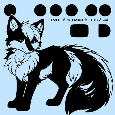 a fox furry, black , grey, blue, white, pattern that can shapeshift into other species of furries if wanted