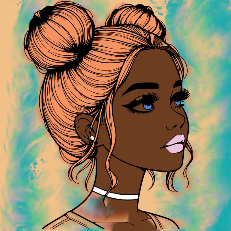 realistic girl with buns on the top of her head