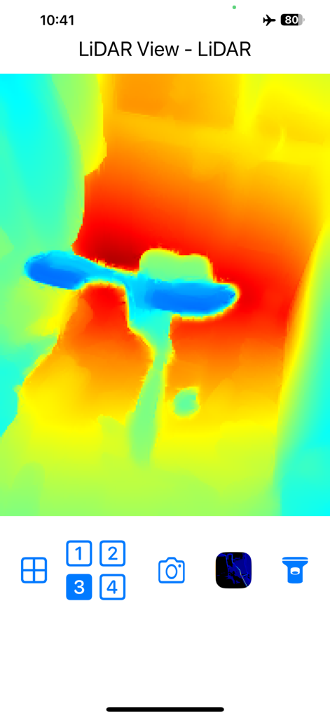 LiDAR View - Echtzeit-LiDAR-Tiefenkartenvisualisierung, die die Entfernung mit einer farbcodierten Heatmap in der LiDAR View App zeigt