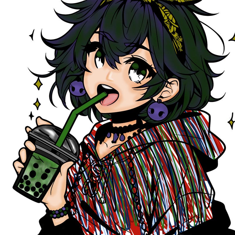 hot baddie anime girl drinking boba and biting the straw
