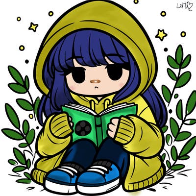 girl in oversized hoodie reading a book