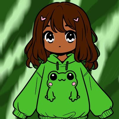 girl wearing frogging sweatshirt