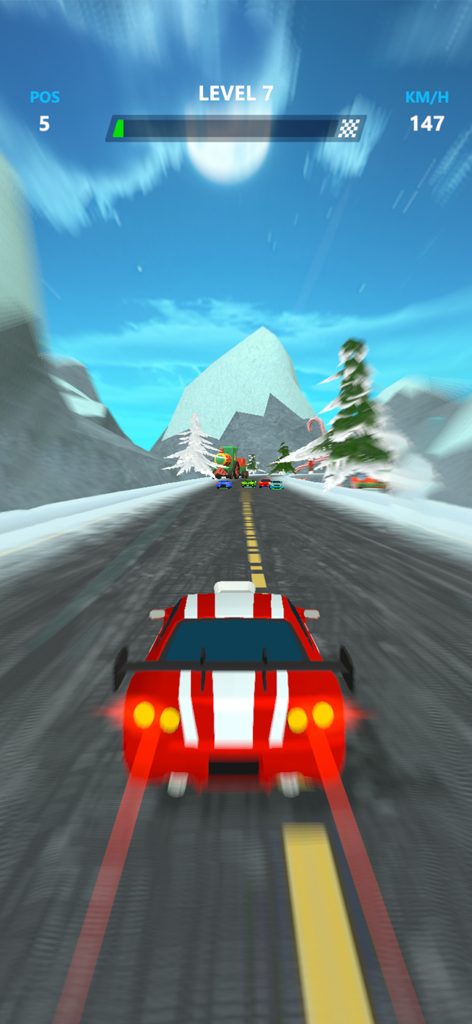 Car Racing: Master Race 3D - A red race car driving on a snowy mountain track in the Car Racing Master Race 3D game